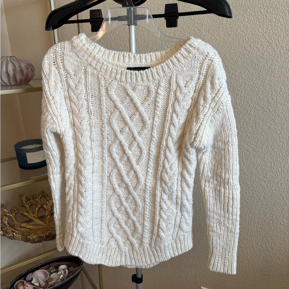 Banana Republic‎ Cable Knit Sweater Cream Wool Blend Womens XS